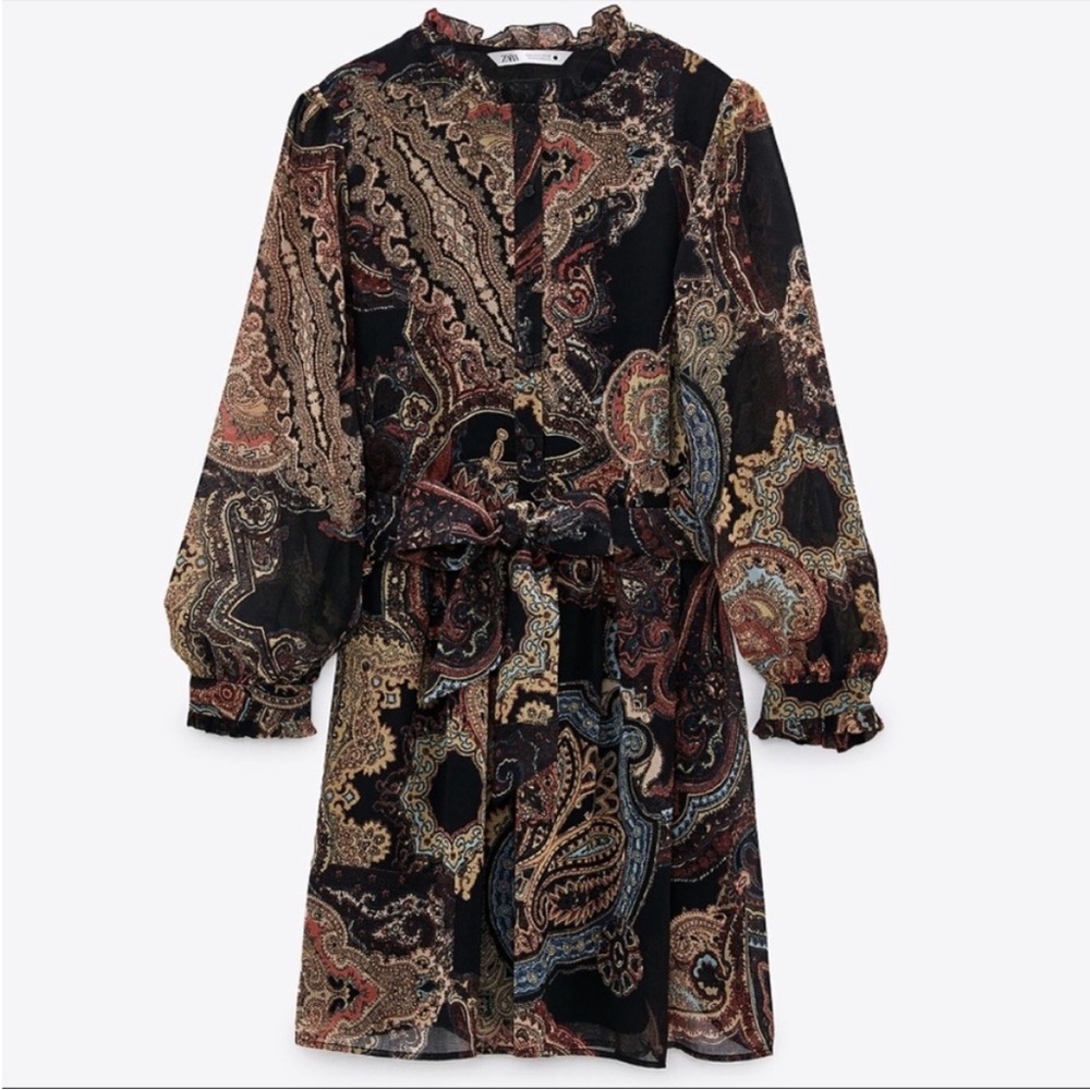 Zara Paisley Printed Boho Mini Dress